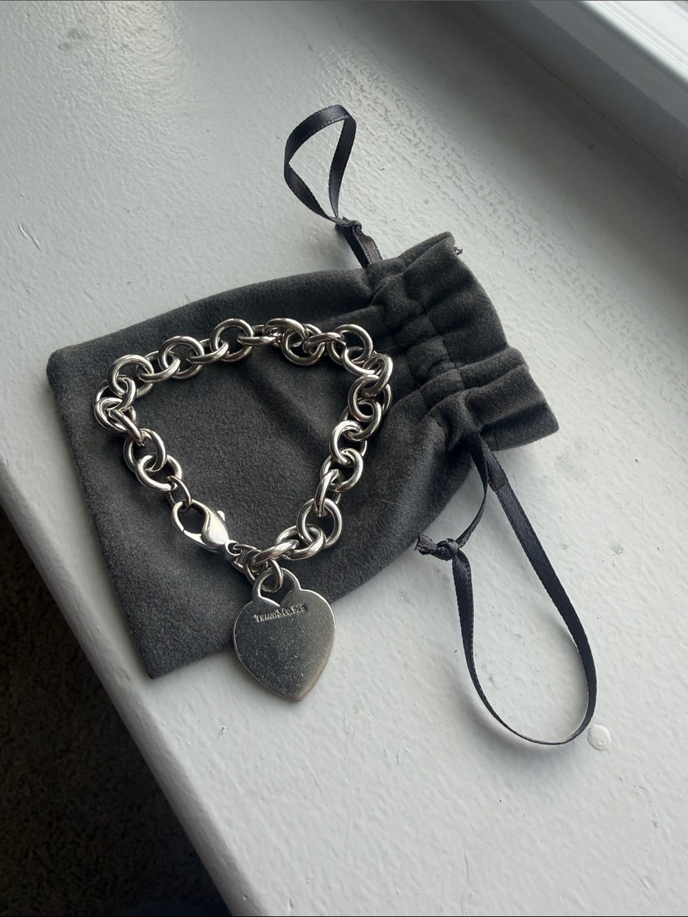 Tiffany & Co. Sterling Silver Link Bracelet with Heart Tag